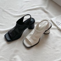 스판 토오픈 샌들힐 7cm 원통굽 스퀘어 미들힐샌들