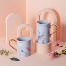 까사무띠 이태리 골드링 마블 머그컵 450ml 9color, 크림