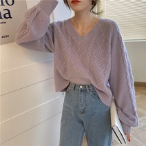 루즈핏 쇼트 레이어링이 꽈배기 니트티 하늘비즈 C11 O677W771