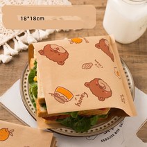 샌드위치포장지 김밥포장지 유산지 빵 포장지 샌드위치 포장지 홈 아침 햄버거 상자 기름 방지 일회용 삼각형 빵 샌드위치 포장 가방, 【레몬 베어】포장 가방