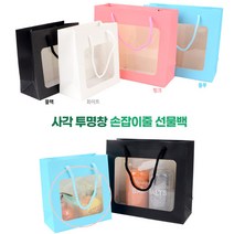 튼튼한 손잡이줄 리유저블쇼핑백 무지 투명창쇼핑백 쇼핑봉투 선물종이가방 예쁜종이가방 화분쇼핑백 선물쇼핑, 블랙 - 대