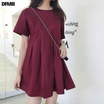 DFMEI 여름 여성복 솔리드 티셔츠 원피스 루즈핏 벌룬 스커트 A라인 원피스