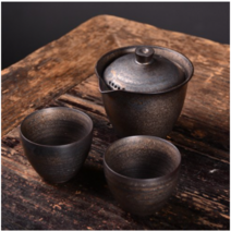 Ogfaour [다도 다구 다기] 핸드메이드 유금 요변 공도배 숙우, C.명상손잡이+소고발컵