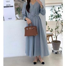 p29 브리즈원피스/ 바이오워싱 브이넥 플레어롱원피스 데일리 우아한원피스 3칼라 럭키룸