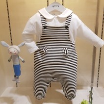 아가방 60% 봄 베이비페어! 뒷모습이 너무 귀욥따 멜빵바지 상하세트! 곰돌이 카라셔츠 뿅 이쁨 유아 상하복! 스트라이프 편해! 기저귀작업도 편해 스냅멜빵!