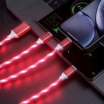 뮤토몰 3in1 LED 멀티 아이폰 C타입 5핀 충전케이블, 레드, 110cm