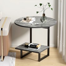 2단 사이드 세라믹 사이드 캐비닛 숙위홈식탁, 라운드 블랙   블랙 프레임 40x40CM