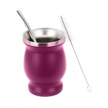 아르헨티나 전통마테찻잔 이중벽 1세트 8 온스/230ml 장식 메이트 컵 쉬운 청소 스테인레스 스틸 휴대용 경, 08 Wine Red