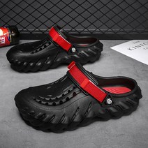 빅 사이즈 2022 여름 남성 샌들 가벼운 EVA 캐주얼 신발 구멍 클로그 연인 홈 가든, Black red+39