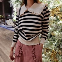 오노마 오노마 ONM F2383 너플카라 라운드 단가라 스트라이프 니트티 (9014611)