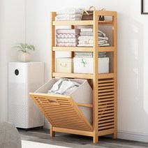 대나무 빨래바구니 슬라이딩 원목 햄퍼 선반 다용도 세탁 바구니, A.3층 40cm