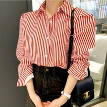 스트라이프셔츠 비바 벌룬 배색 비비드 여성 남방셔츠 단가라 어깨퍼프블라우스