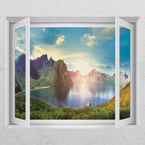 백두산천지풍경02_창문그림액자, E타입모던블랙