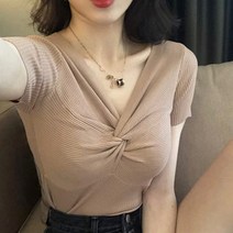 [레티고] 브이넥 꼬임 반팔 티셔츠