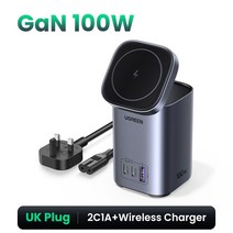 UGREEN GaN 데스크탑 충전기 MFi 마그네틱 무선 14 13 용 고속 노트북 파워 스테이션 100W, 03 UK Plug
