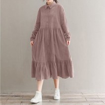 드레스 피로연드레스대여 피로연드레스 빈티지 코듀로이 셔츠 여성 Sundress ZANZEA 봄 캐주얼 긴 소매 프릴 Vestidos 버튼 미디 로브 190758