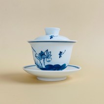 [Su♭] 백자 잠자리꽃 개완 합잔 찻잔 130ml 차도구 다도구 중국 다기 세트 도기잔 티포트 뚜껑 _Πj_ea, Φ본상품Φ, !기본상품!