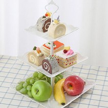 러블리 흰색 사각 플라스틱 쿠키트레이 3단 주방잡화