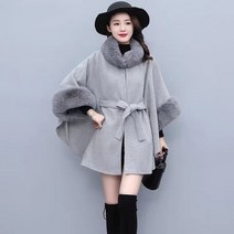 FANSYLI 루즈핏 기모도톰한 퍼 카라 후드 케이프 빅사이즈 모직 망토코트 08호 11B2