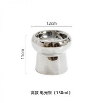 댕댕냥냥 전기 도금 애완 동물 그릇 고양이 세라믹 높은 발 보호 자궁 경부 먹이 새끼 짧은 물 기울임 방지 분지693138598291, 하이 섹션 - 실버_도자기 그릇