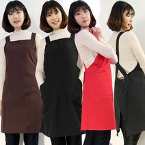 하랑이플 엑스자단추앞치마(FREE BIG) 빅사이즈 바리스타 주방 업소용앞치마, 엑스자찍찍이(BIG)-레드