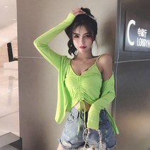 데이홀릭 여성 셔링 무지 나시 가디건 긴팔 세트