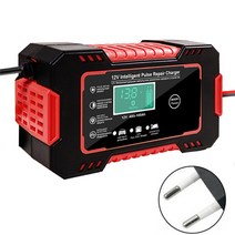 자동차 배터리 충전기 12V 6A 자동 유지 보수 펄스 수리 LCD 디스플레이 AGM 젤 납 산성, Red EU Plug