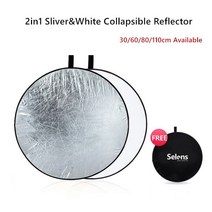 가전부품 Selens-2 인 1 30/60/80/110 cm 리플렉터 핸드 홀드 접이식 디스크 골드 실버 화이트 라이트 라운드 스튜디오용, 60cm 실버 화이트