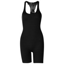 리듬체조리본 리본막대 체조리본여성 솔리드 컬러 바디콘 스포츠 점프 슈트 로우 컷 민소매 레이서 백 스트, 02 Black_03 L