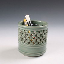 청자 투각 원형 필통/펜꽂이/다용도꽂이 소, 없음