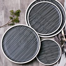 군마블랙 플랫 도자기 플레이트 원형 스테이크 디저트 브런치 돈까스 케이크 접시 그릇, 1-군마블랙 원형 스테이크접시19.5cm