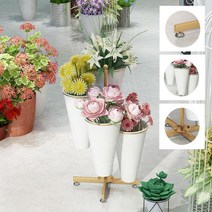 FDAON 꽃진열대 플라워진열대 계단식 꽃다발 다층 꽃집, C. 화이트선반 화이트버킷