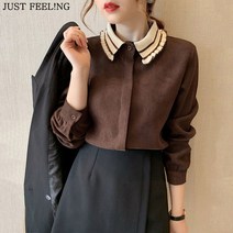 JUST FEEL!NG 여성 코르덴 예쁜 블라우스 이너 긴팔티 보타이 셔츠 리본 남방 간절기