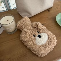곰돌이 보온 물주머니 실리콘 온수 찜질팩 500ml, 브라운