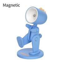 Mini Magnetic Table Lamp Cartoon Dinosaur Rabbit Night Light LED Desk Folding DIY Posture Home Room, [01] Blue Dinosaur, [01] 7 x 6cm