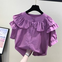 여성 반팔 티셔츠 프릴 블라우스 브이넥 반팔티 5부 반소매 면티 여자반팔티 인박카011