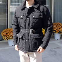 샌드 무광 인터네셔널 퀼팅 벨트 필드 패딩 바버 블랙 자켓