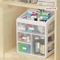 Makone 상표등록 서랍형 플라스틱 슬라이딩 약통 다용도 3단 4단 약 정리함 약장 서랍장 투명창 정리대 미니 수납장 리빙박스 수납 트레이 박스, 하이  4칸