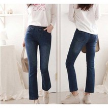 밴딩 데님 스타일 여성 팬츠 딥한 컬러 나팔 청바지