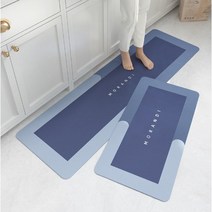 행복지음플러스 빨아쓰는 논슬립 규조토 주방매트 2종, 모던블루