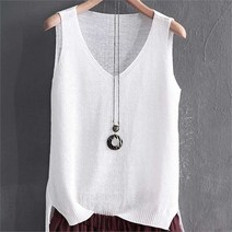 여자 니트 브이넥 흰색 검정색 얇은 조끼