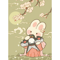 12월 화신 토끼 우드 직소퍼즐 사랑스러운 래빗 모란꽃 연꽃 동백꽃 매화 복숭아꽃 필무렵 부귀영화 행운 찾아온다는 사극풍 래빗 조각퍼즐 선물용 집콕취미 300 500 1000피스, 300피스, 12월 화신 토끼 퍼즐03