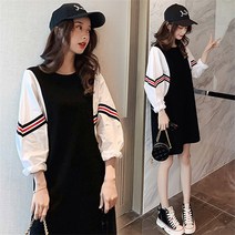 가을 유행 원피스 루스 흑백 큰 사이즈 짧은 치마 레저 여성 복장