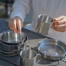 휴대용 백패킹 경량 캠핑 반합 식기 2인용 캠핑준비물 캠핑용품 차박용품 캠핑반합 취사도구 캠핑필수품, 8P SET