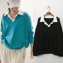 [여시몰5919국내제작]카라 배색 박스핏 맨투맨/가을 봄 여성 루즈핏 캐주얼티 긴팔티 가을이너 청바지 트레이닝복 베이직 심플 무지티