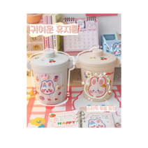 [스티커 증정] 다용도 연필꽂이 휴지통 귀여운 소품 수납함 쓰레기통, 아이보리