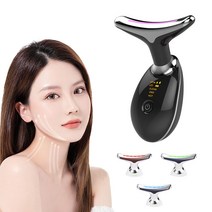 YiYe 갈바닉 얼굴 목 마사지기 45도 온열 LED삼색광 EMS미세전류 고주파 진동 홈케어 피부관리기 USB충전식, 블랙