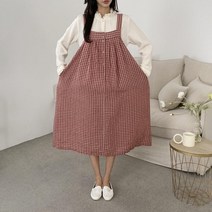 옷자락 [옷자락] 여자 A라인 민소매 린넨 체크 원피스