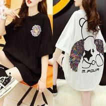 미르마루 날개곰 티셔츠 + 파우치 세트 빅사이즈여성의류 박스티 롱티 면티 반팔티 여름