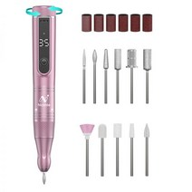 Niceble 나이스블 네일드릴 35000RPMLED 네일램프 아크릴 네일 전문가용 11비트 가정용 살롱 매니큐어 페디큐어 충전식 휴대용 전동 파일핑크, Pink